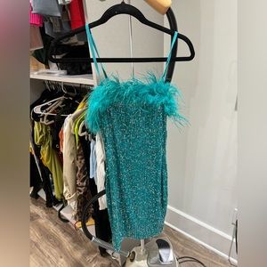 Blue sequin feather dress